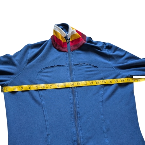 Lululemon Jacket Vintage Rare Track Blue Striped Collar Full Zip Women's size 10 - Picture 12 of 15